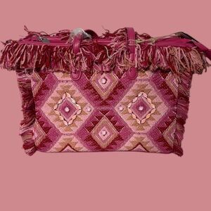 ChillX Western Pink fringe Jeweled Tote Bag New with Tags
